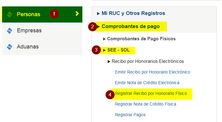 2.emision de recibo por honorario fisico