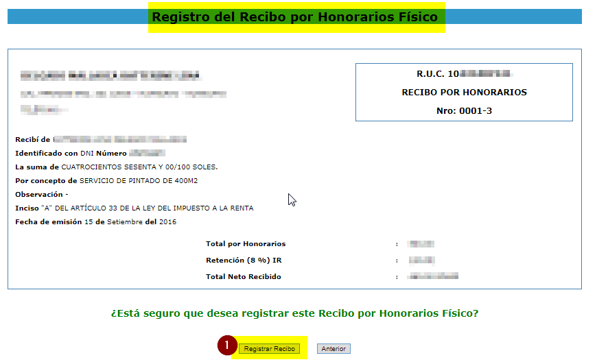 5.emision de recibo por honorario fisico