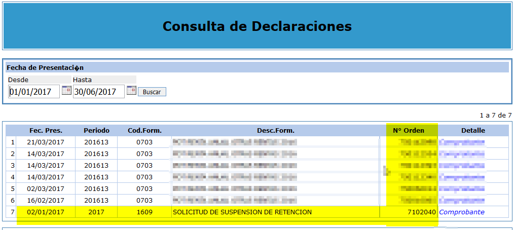3.consulta del numero de orden de la suspension de retenciones