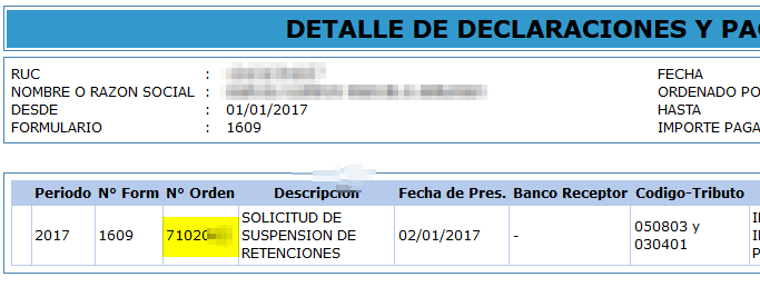 4.consulta del numero de orden de la suspension de retenciones
